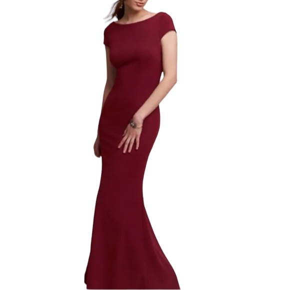 🥳HP New Katie May x BHLDN Madison 14/Lg Bordeaux Maroon Bow-Back Long Bridesmaid - Picture 3 of 9